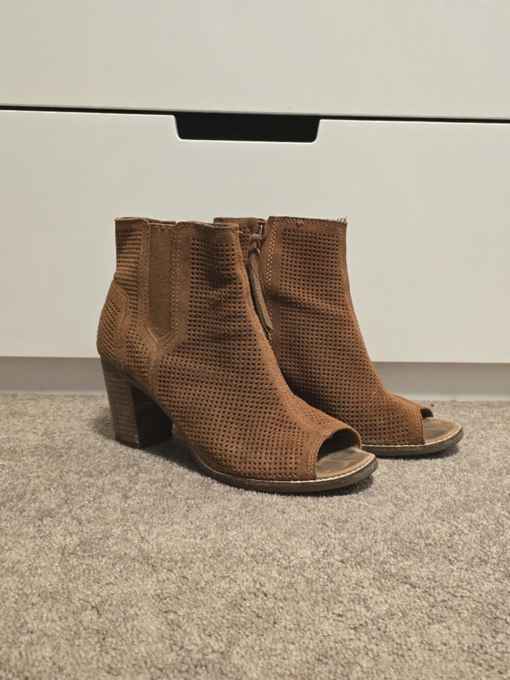 Toms Womens Majorca Peep Toe Ankle Boots Chestnut Size 8